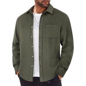 Coofandy Mens Army Green Casual Button Down Lightweight Flannel Shirts Jacket